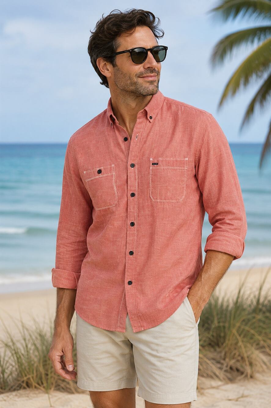 G.H. Bass & Co Men's Red Cotton Button Down Shirt Medium Casual Beach
